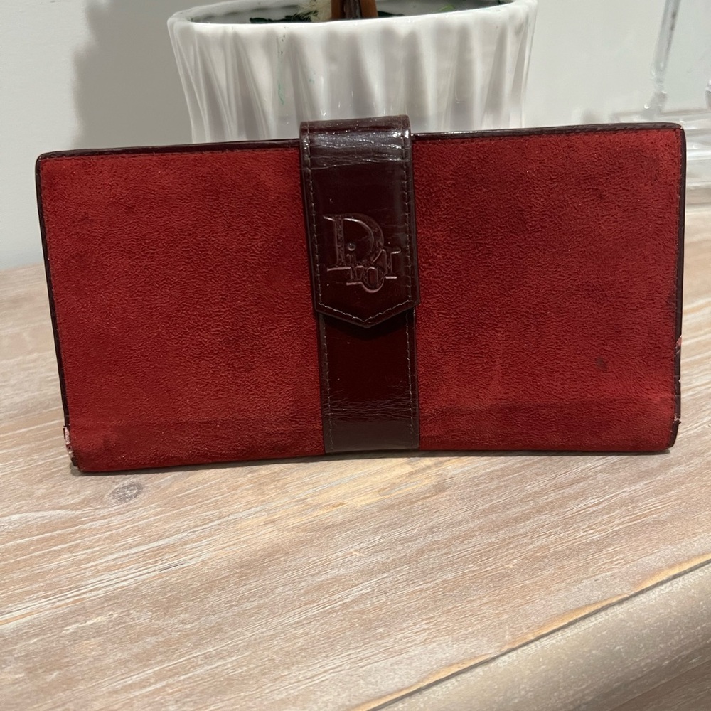 Christian Dior Burgundy Suede Wallet vintage w/ kisslock
